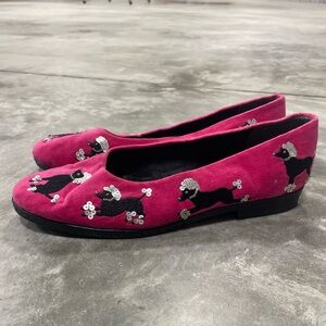 Beverly Feldman Pink Poodle Loafers flats velvet black funky fun womens size 8.5